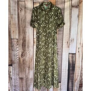 Staud Joan Maxi Dress Sergeant Green Painted Palm Leaf Print Button Front Sz 4